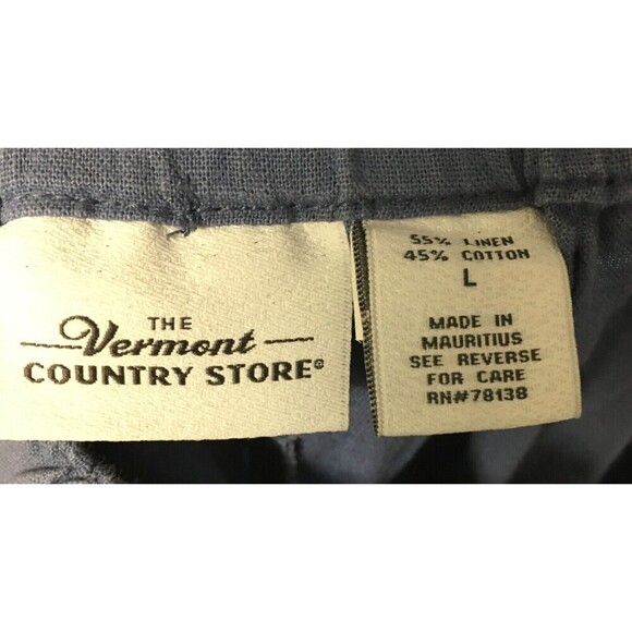 The Vermont Country Store Pants Women's Size Large Blue Linen Cotton Drawstring - Picture 6 of 6